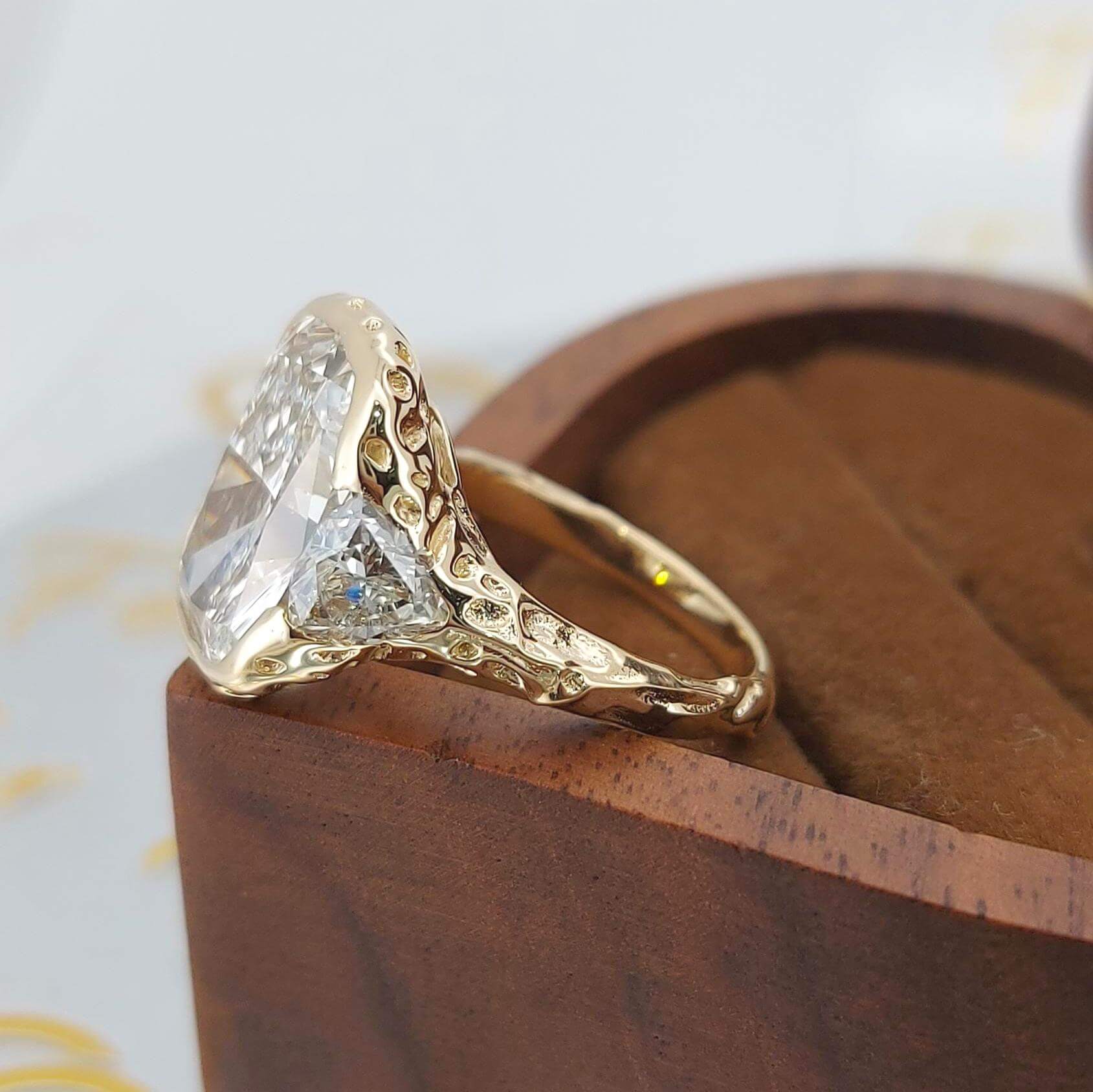 Vintage Three Stone Yellow Gold Cushion Cut Aquamarine Sapphire Engagement Ring