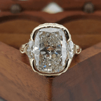 Vintage Three Stone Yellow Gold Cushion Cut Aquamarine Sapphire Engagement Ring