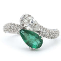 Luxury Jewelry Toi Et Moi Pear Cut Emerald & White Sapphire Engagement Ring