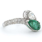 Luxury Jewelry Toi Et Moi Pear Cut Emerald & White Sapphire Engagement Ring