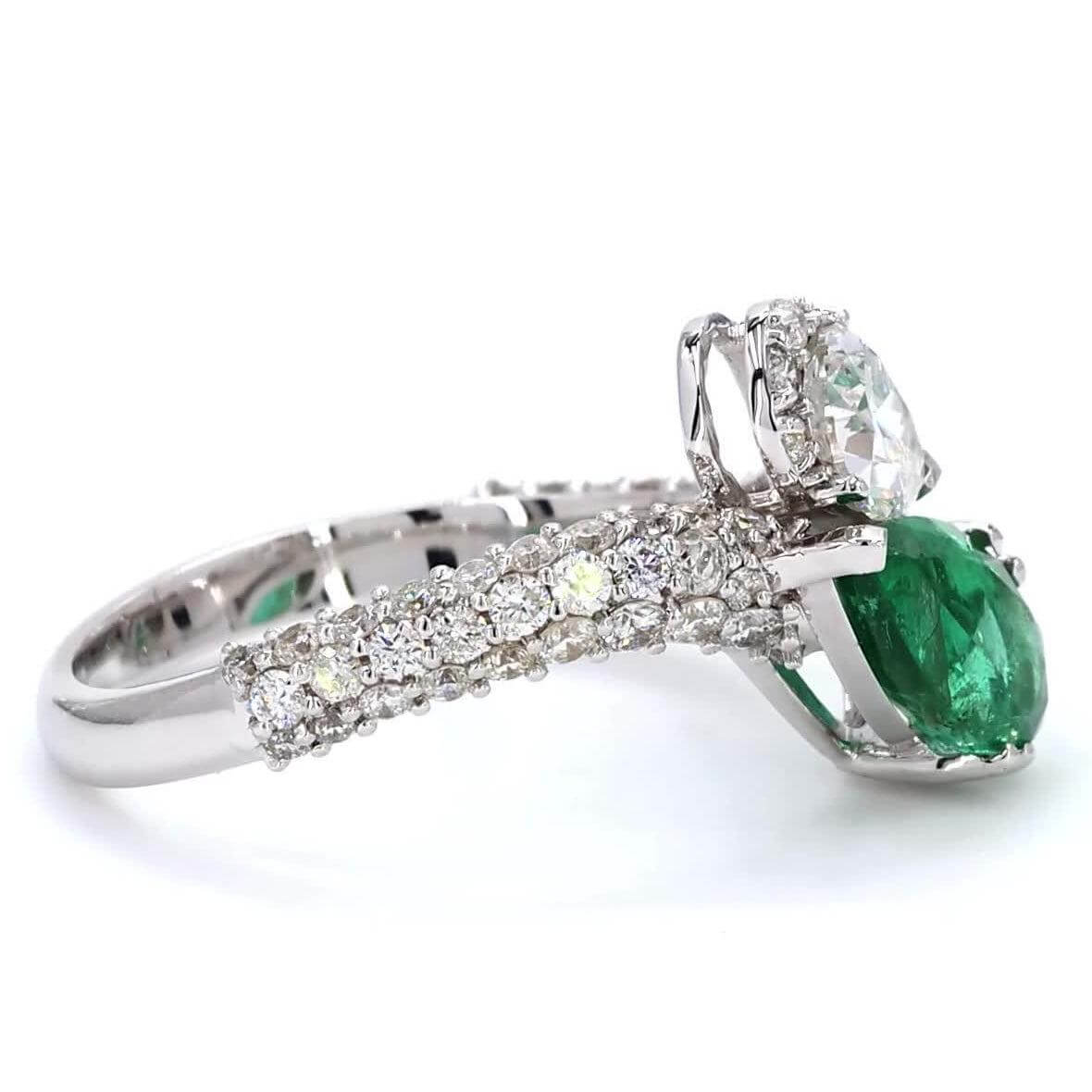 Luxury Jewelry Toi Et Moi Pear Cut Emerald & White Sapphire Engagement Ring