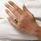 Unique Design Two Tone Halo Emerald Cut Emerald Sapphire Engagement Ring