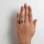 Unique Design Two Tone Halo Emerald Cut Emerald Sapphire Engagement Ring