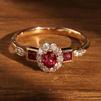 Vintage Halo Yellow Gold Oval Cut Ruby Sapphire Engagement Ring