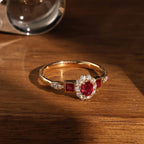 Vintage Halo Yellow Gold Oval Cut Ruby Sapphire Engagement Ring