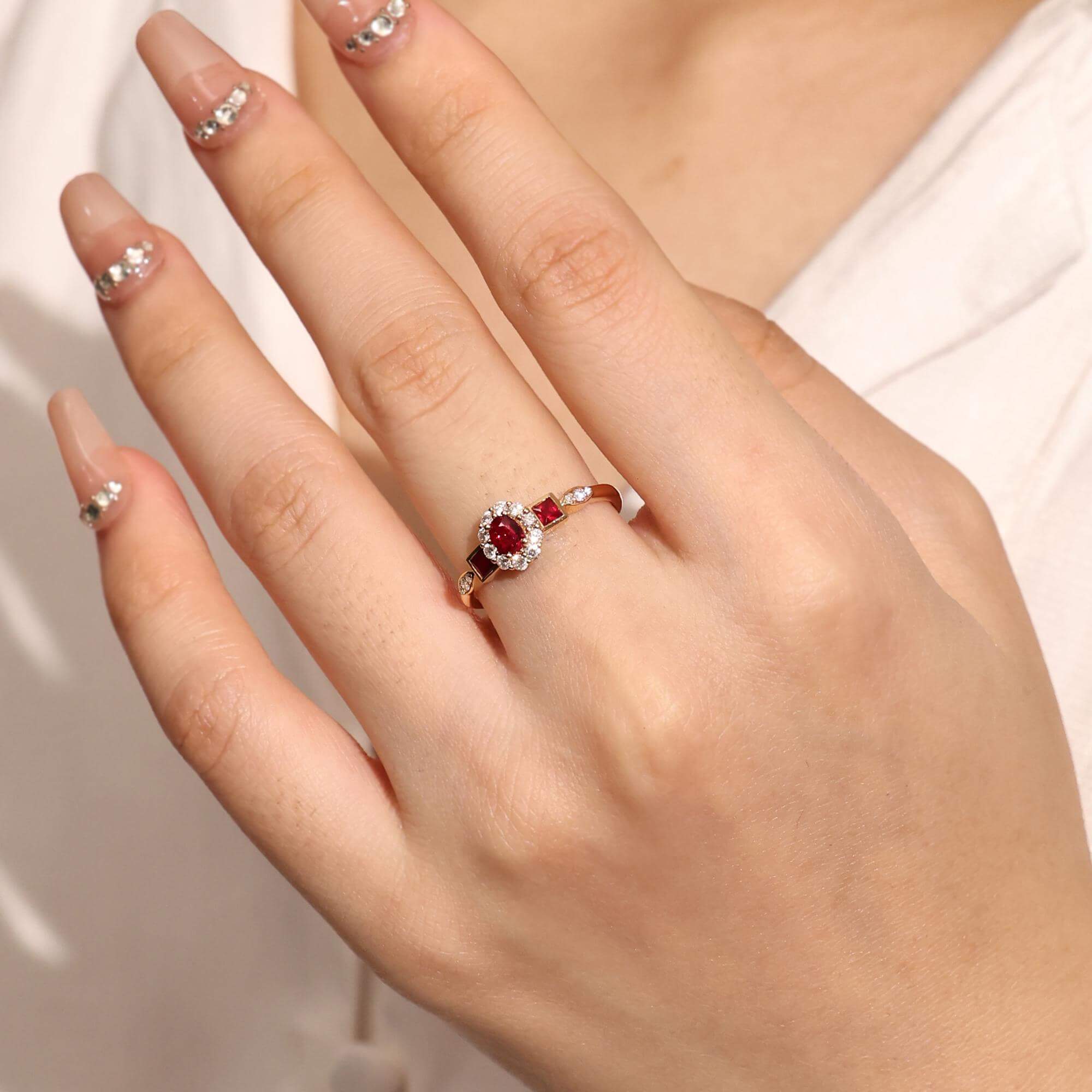 Vintage Halo Yellow Gold Oval Cut Ruby Sapphire Engagement Ring