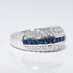 Vintage Multi Row Asscher & Round Cut Blue & White Sapphire Half Eternity Wedding Band For Women