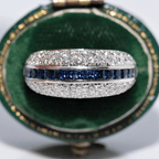 Vintage Multi Row Asscher & Round Cut Blue & White Sapphire Half Eternity Wedding Band For Women