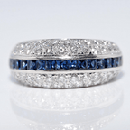 Vintage Multi Row Asscher & Round Cut Blue & White Sapphire Half Eternity Wedding Band For Women