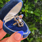 Vintage Yellow Gold Cushion Cut White & Blue Sapphire Engagement Ring