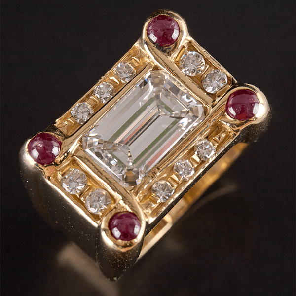 Art Deco Halo Yellow Gold Emerald Cut White Sapphire Engagement Ring