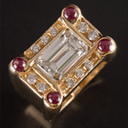 Art Deco Halo Yellow Gold Emerald Cut White Sapphire Engagement Ring