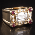 Art Deco Halo Yellow Gold Emerald Cut White Sapphire Engagement Ring