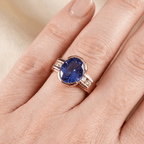 Half Bezel Yellow Gold Oval Cut Blue Sapphire Engagement Ring