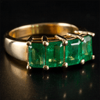 Classic Four Stone Yellow Gold Emerald Cut Emerald Sapphire Half Eternity Wedding Band For Women