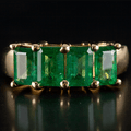Classic Four Stone Yellow Gold Emerald Cut Emerald Sapphire Half Eternity Wedding Band For Women