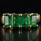 Classic Four Stone Yellow Gold Emerald Cut Emerald Sapphire Half Eternity Wedding Band For Women