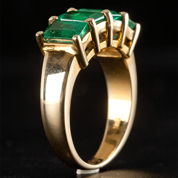 Classic Four Stone Yellow Gold Emerald Cut Emerald Sapphire Half Eternity Wedding Band For Women