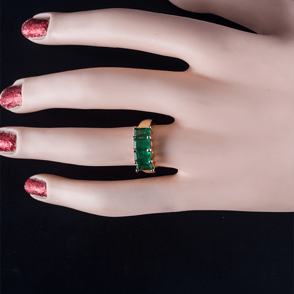 Classic Four Stone Yellow Gold Emerald Cut Emerald Sapphire Half Eternity Wedding Band For Women