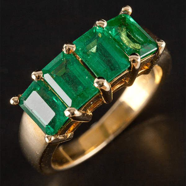Classic Four Stone Yellow Gold Emerald Cut Emerald Sapphire Half Eternity Wedding Band For Women