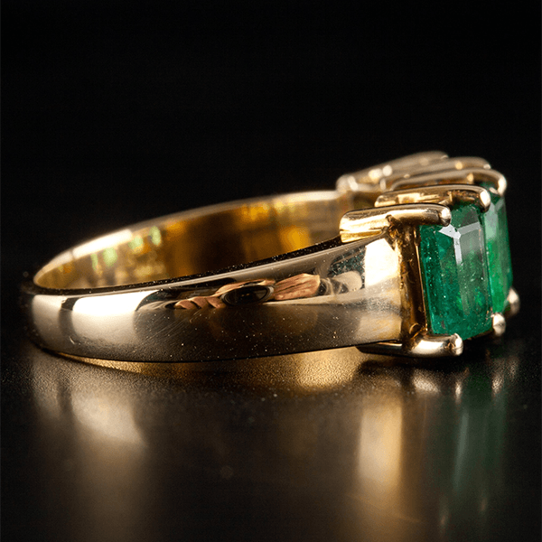 Classic Four Stone Yellow Gold Emerald Cut Emerald Sapphire Half Eternity Wedding Band For Women