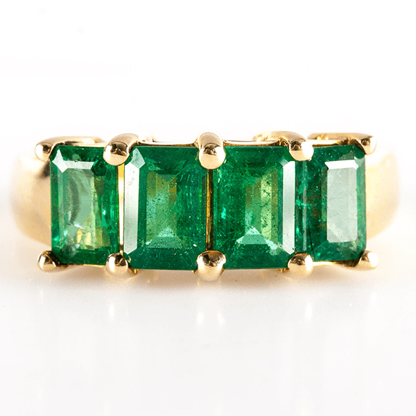 Classic Four Stone Yellow Gold Emerald Cut Emerald Sapphire Half Eternity Wedding Band For Women