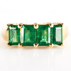 Classic Four Stone Yellow Gold Emerald Cut Emerald Sapphire Half Eternity Wedding Band For Women