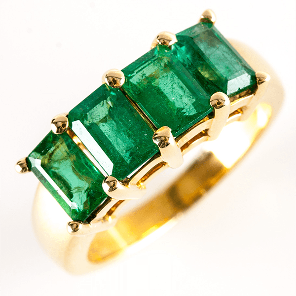 Classic Four Stone Yellow Gold Emerald Cut Emerald Sapphire Half Eternity Wedding Band For Women