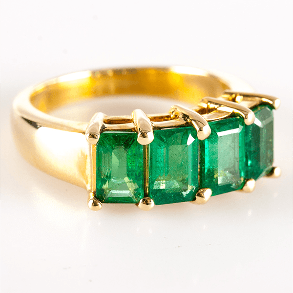 Classic Four Stone Yellow Gold Emerald Cut Emerald Sapphire Half Eternity Wedding Band For Women