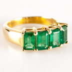 Classic Four Stone Yellow Gold Emerald Cut Emerald Sapphire Half Eternity Wedding Band For Women