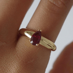 Classic Solitaire Yellow Gold Pear Cut Garnet Sapphire Engagement Ring