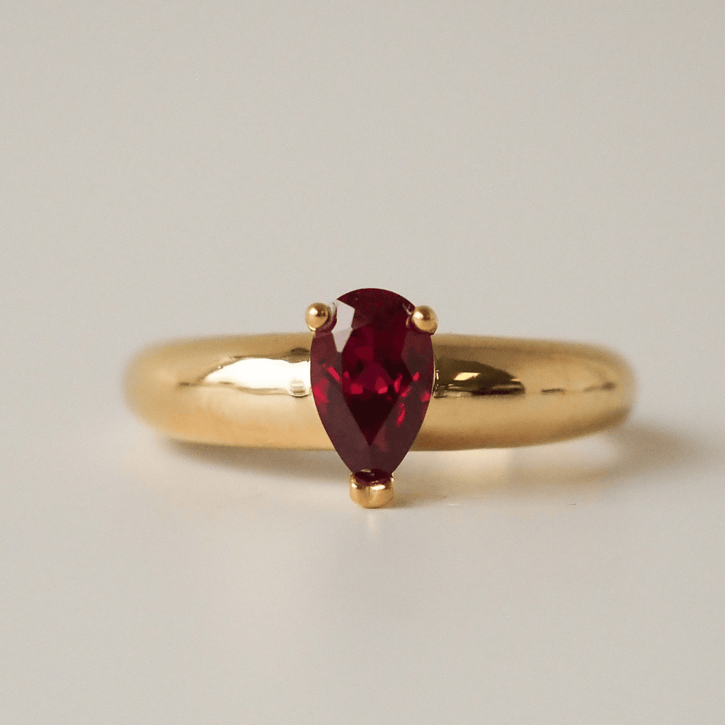 Classic Solitaire Yellow Gold Pear Cut Garnet Sapphire Engagement Ring