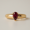 Classic Solitaire Yellow Gold Pear Cut Garnet Sapphire Engagement Ring