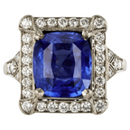 Art Deco Halo Cushion Cut Blue Sapphire Engagement Ring