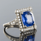 Art Deco Halo Cushion Cut Blue Sapphire Engagement Ring