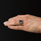 Art Deco Halo Cushion Cut Blue Sapphire Engagement Ring