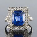 Art Deco Halo Cushion Cut Blue Sapphire Engagement Ring