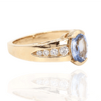 Vintage Half Bezel Yellow Gold Oval Cut Blue Sapphire Engagement Ring