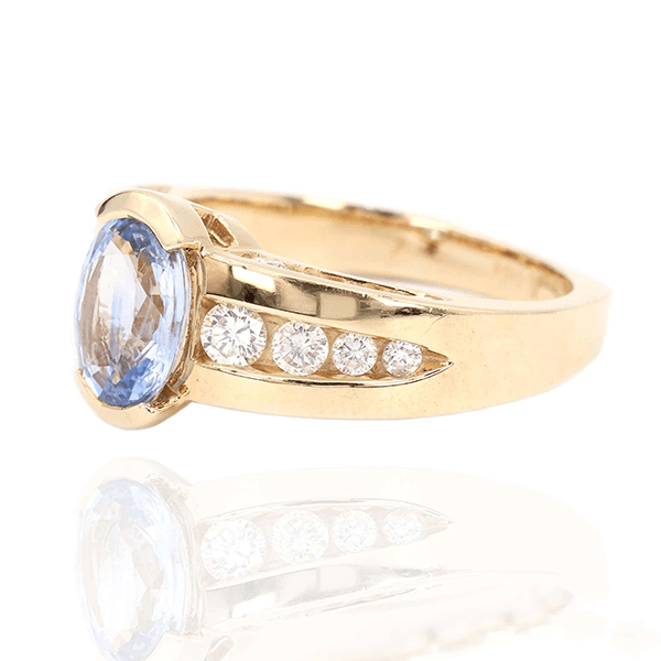 Vintage Half Bezel Yellow Gold Oval Cut Blue Sapphire Engagement Ring