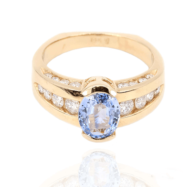 Vintage Half Bezel Yellow Gold Oval Cut Blue Sapphire Engagement Ring