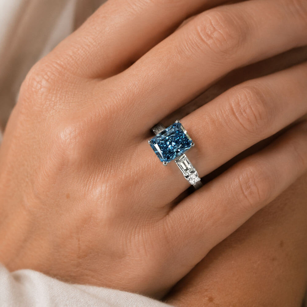 Classic Radiant Cut Blue Topaz Sapphire Engagement Ring