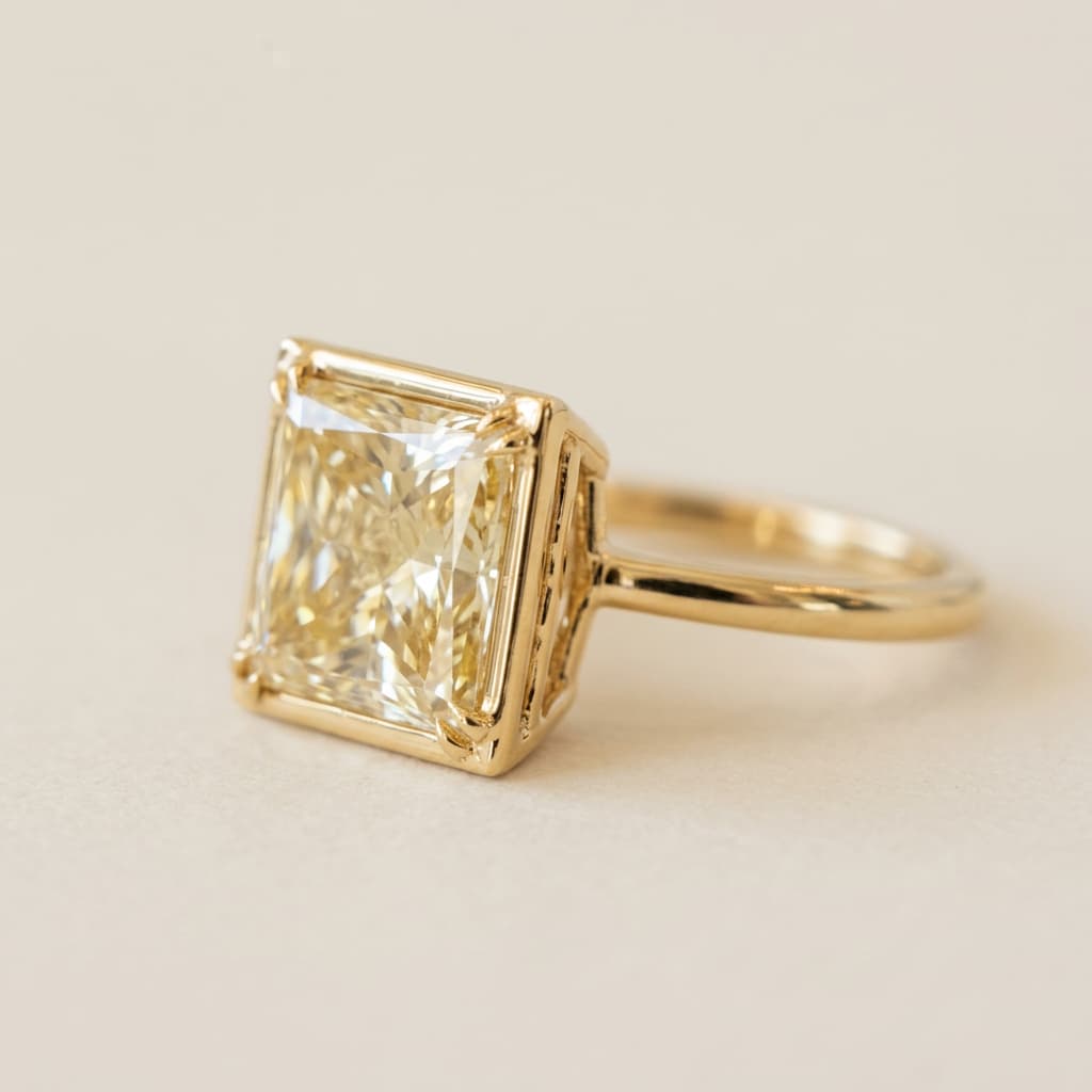 Classic Solitaire Double Prong Yellow Gold Princess  Cut Canary Sapphire Engagement Ring