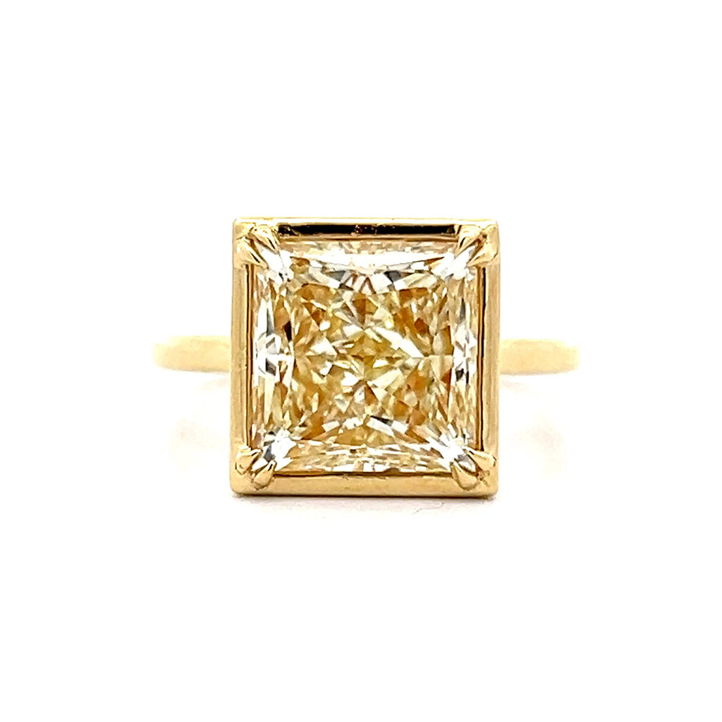 Classic Solitaire Double Prong Yellow Gold Princess  Cut Canary Sapphire Engagement Ring