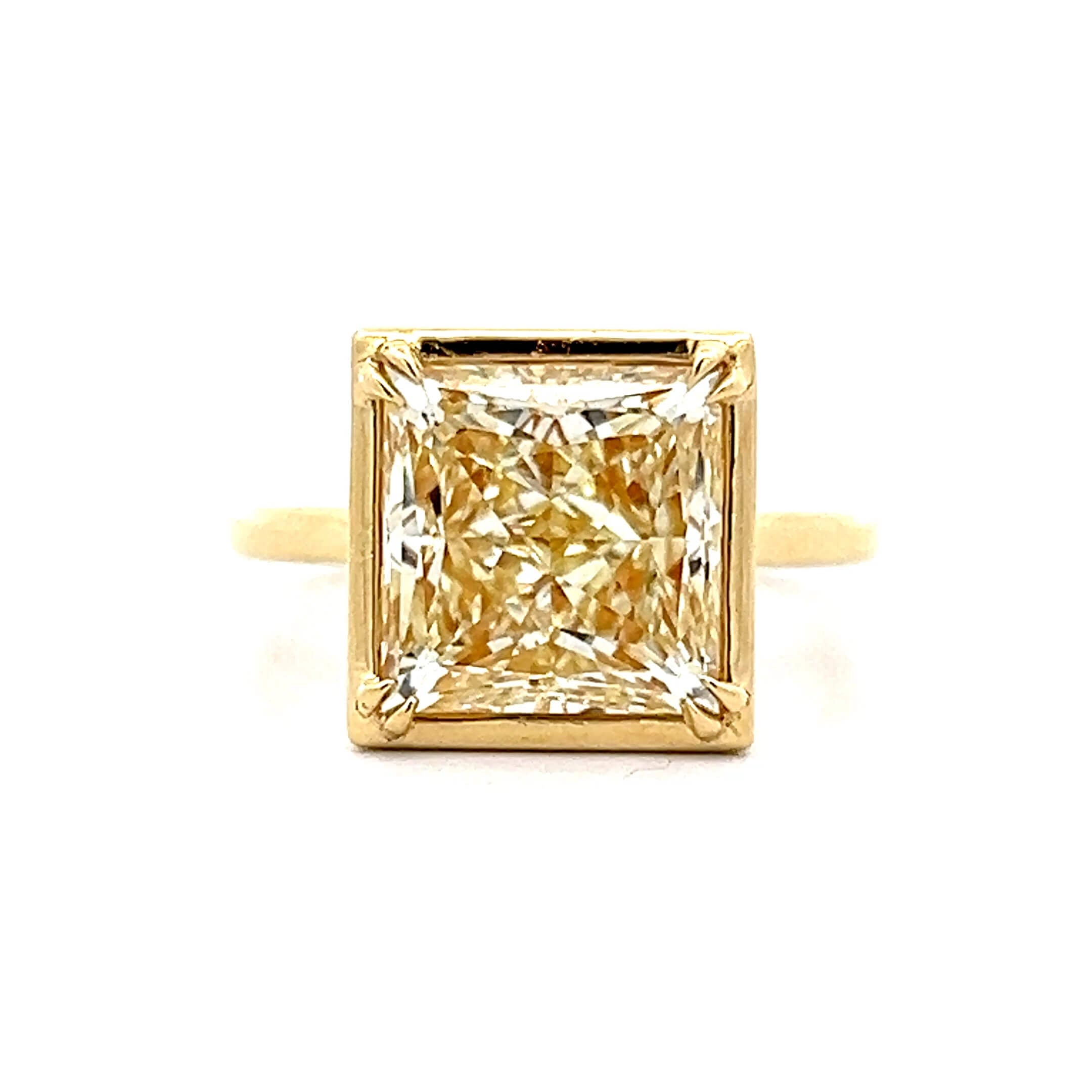 Classic Solitaire Double Prong Yellow Gold Princess  Cut Canary Sapphire Engagement Ring