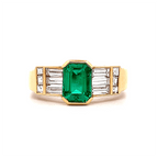 Vintage Half Bezel Yellow Gold Emerald Cut Emerald Sapphire Engagement Ring