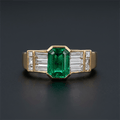 Vintage Half Bezel Yellow Gold Emerald Cut Emerald Sapphire Engagement Ring