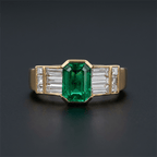 Vintage Half Bezel Yellow Gold Emerald Cut Emerald Sapphire Engagement Ring