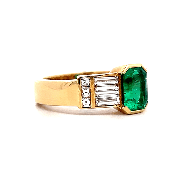 Vintage Half Bezel Yellow Gold Emerald Cut Emerald Sapphire Engagement Ring