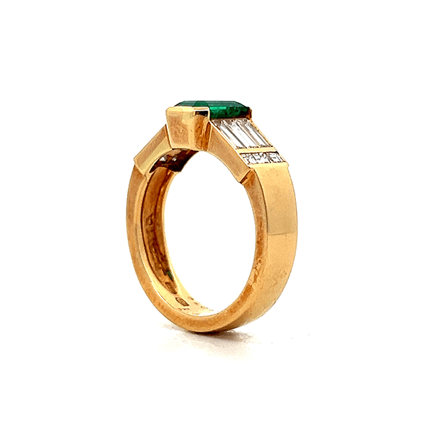 Vintage Half Bezel Yellow Gold Emerald Cut Emerald Sapphire Engagement Ring