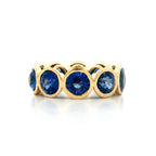Classic Bezel Eternity Yellow Gold Round Cut Blue Sapphire Wedding Band For Women